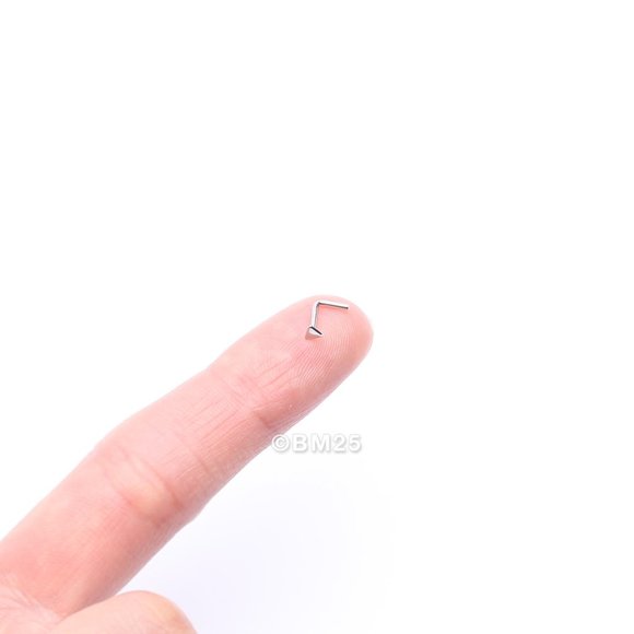 14 Karat White Gold Triangle Plate Top L-Shaped Nose Ring - Picture 2 of 5